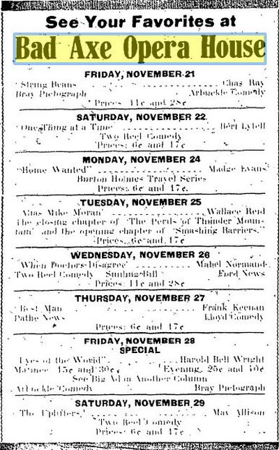Bad Axe Opera House - November 1919 (newer photo)